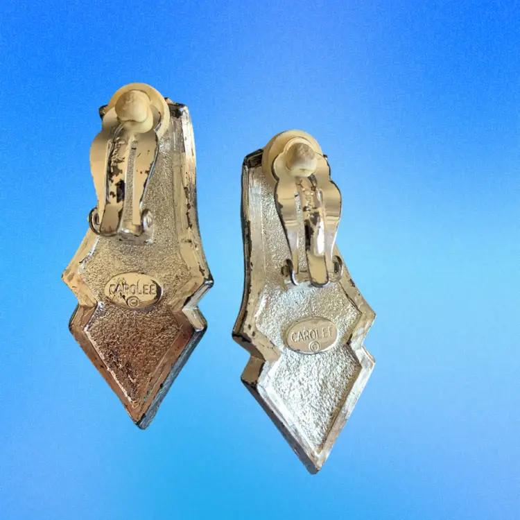 Vintage Carol Lee Silver Tone Clip On Earrings White Crystals