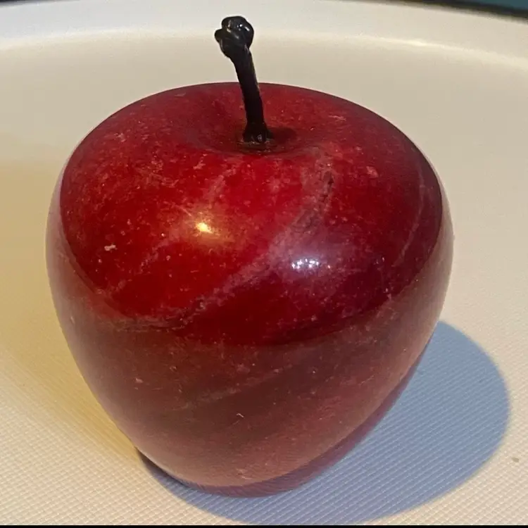 3" Red Pink Banded Alabaster Apple Paperweight Stone Fruit Carves