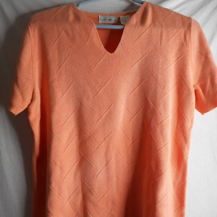 Preswick & Moore Peachy orange short sleeve sweater Sz L Lightweight cotton blend