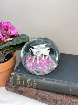 Gibson Magnum Sulfide Paperweight Lamb On Pink Base Faceted