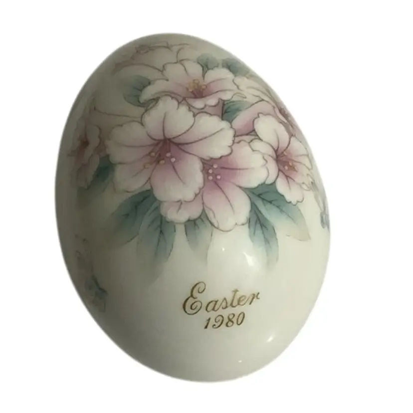 #01 - Vintage 1980 Noritake Tenth Edition Easter Egg Ornament Featuring Pink Lily Flowers And Butterfly 🦋 Made Of Bone China Japan 2.85”-3” With Original Vintage Box