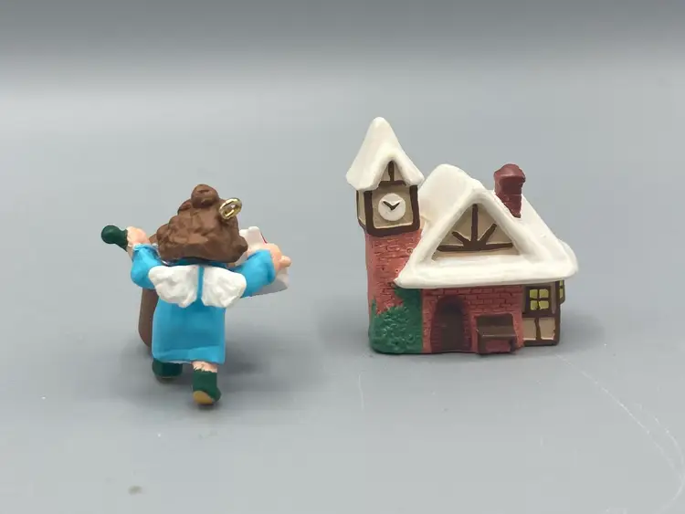 Vintage Miniature Hallmark Keepsake Ornaments - 1997 Seeds of Joy and 1997 Old English Village House