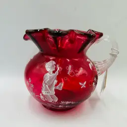 Fenton LIMITED EDITION Mary Gregory Creamer Boy And Dump truck LOW START