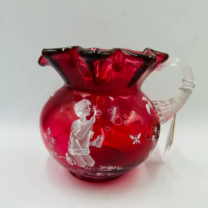 Fenton LIMITED EDITION Mary Gregory Creamer Boy And Dump truck LOW START