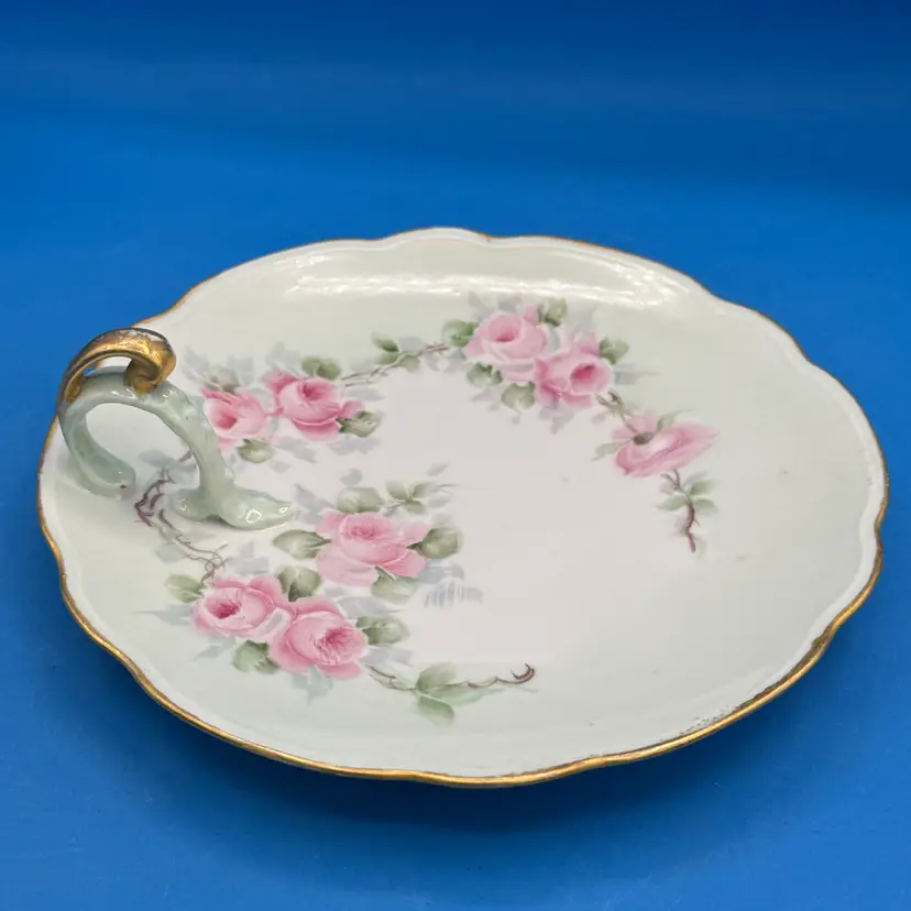 Early 1900’s Hand-Painted Floral Rose Nappy Trinket Dish