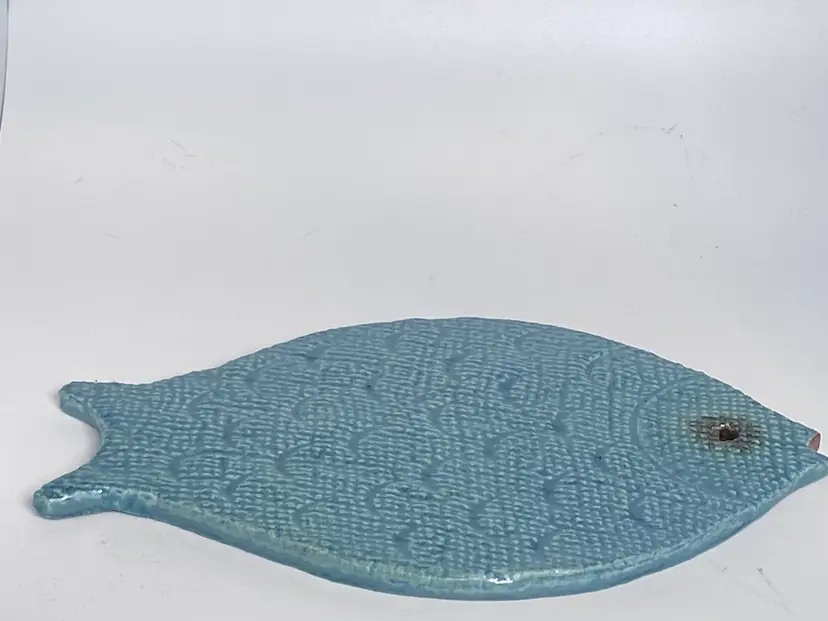 Vintage Hand Crafted Turquoise Fish Figurine, Artist Signed by Ann 1969