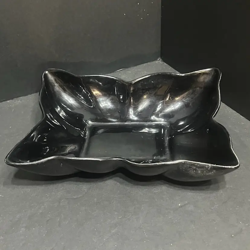 MARKDOWN! Camark Pottery Black Vintage Console Bowl Planter, ~3” x 10” x 7.5”