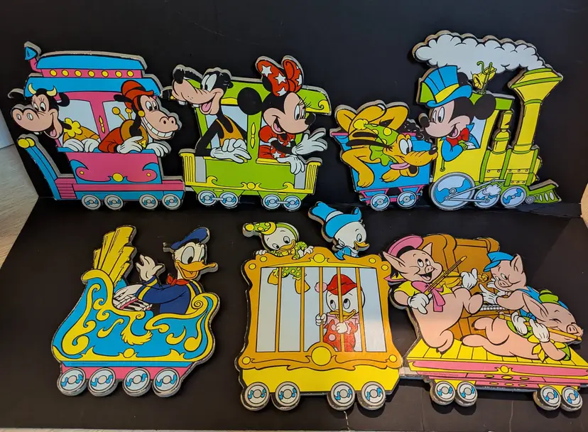 Vintage 1984 Disney Cardboard Train Wall Decor  4PC Set of the Disney Characters