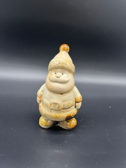 Glazed Pottery Santa Figurine - Tan and Brown Glaze