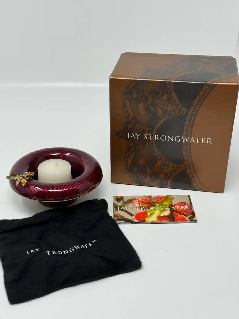 New JAY STRONGWATER Dragonfly Swarovski Crystals RED Trumpet Votive Candle W/Box