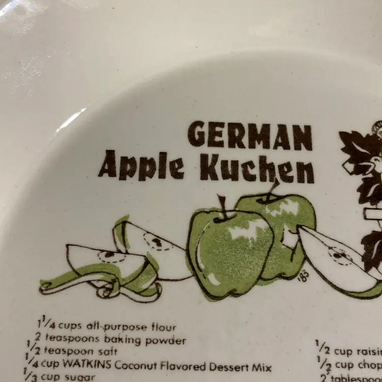 Vtg Watkins German Apple Kuchen Pie Dish Plate Pan 1983 USA #6480