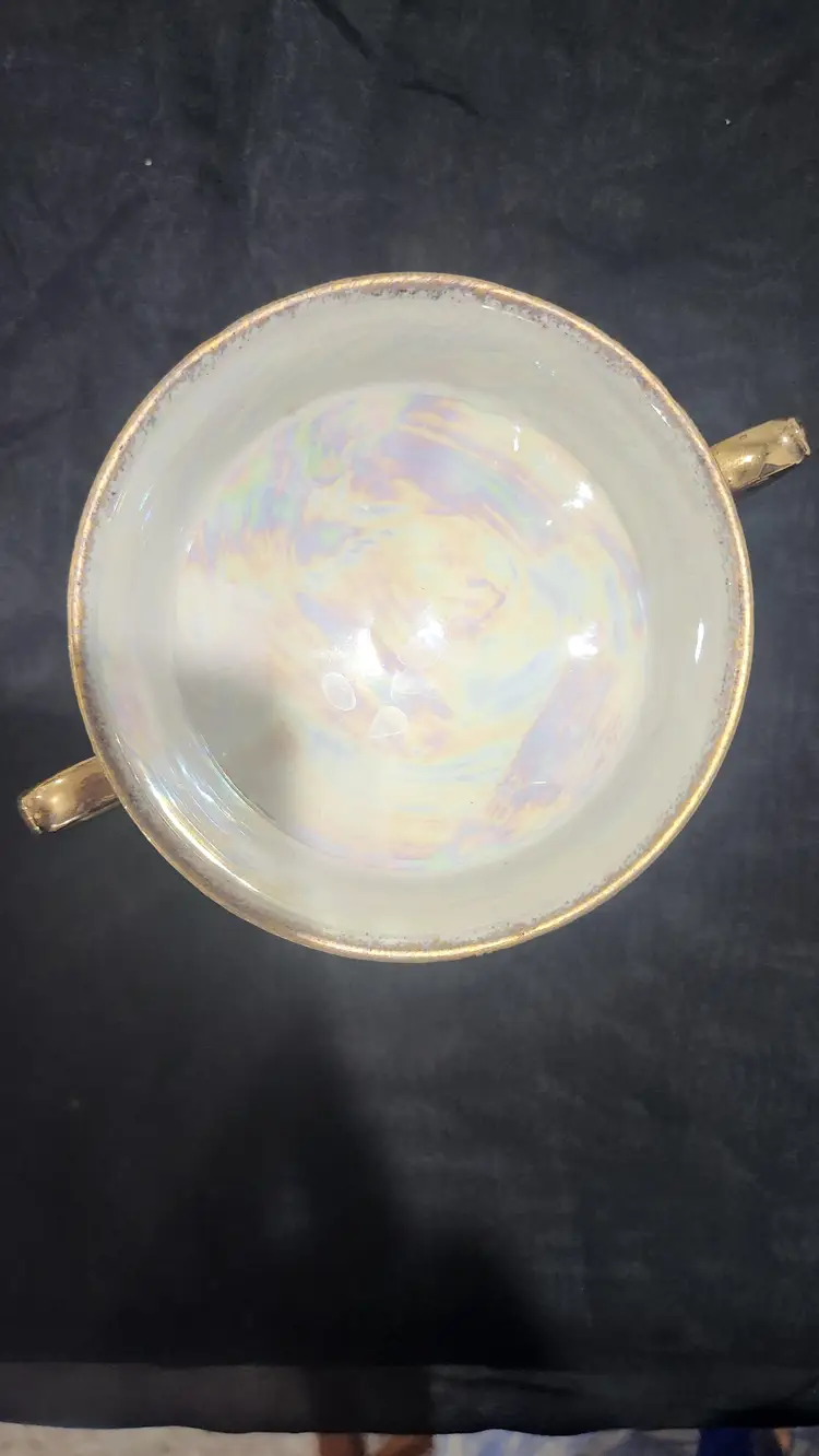 Royal Sealy Porcelain  Pearlescent Compote/Berry Cup w/ Gold accents 4" tall