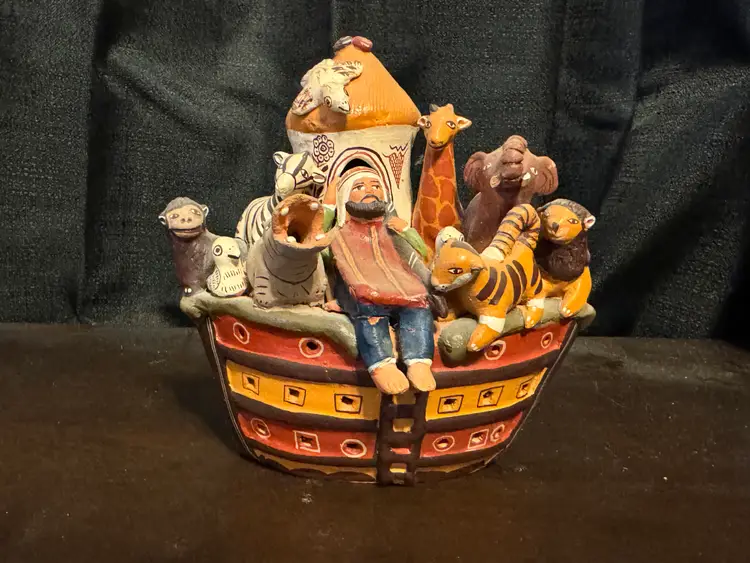 Flock Art Clay Potter Noah/s Ark hand-made in Peru