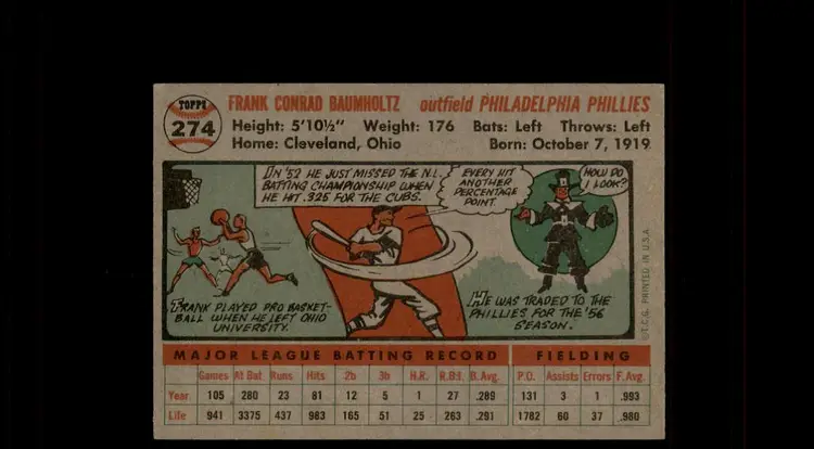 1956 Topps #274 Frank Baumholtz - (pk-tl2) - Philadelphia Phillies