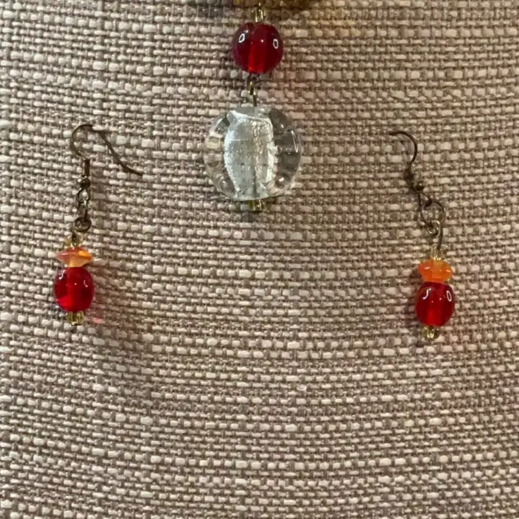 #014 Givre Beaded Art Glass Necklace & Matching wire earrings