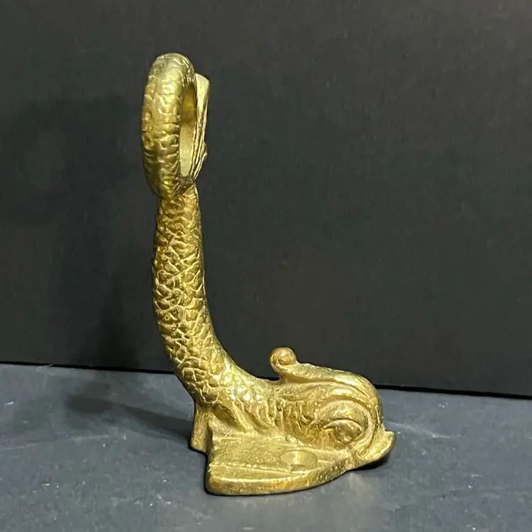 Vintage Solid Brass Koi Fish Dolphin Hanger Mountable ~3.5” x 2.25” x 2.25”