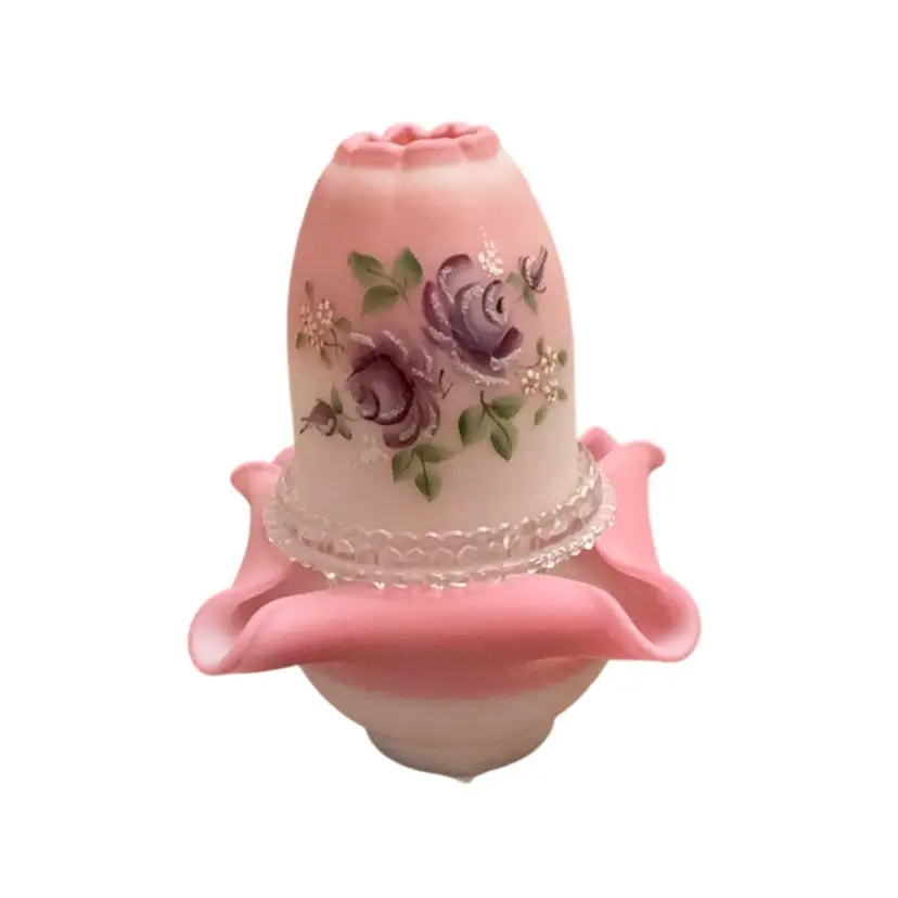 Fenton 3-piece Rosalene Satin Fairy Light HP By Marilyn Wagner (1977-1998) 7 1/4” X 5” Glows Blue