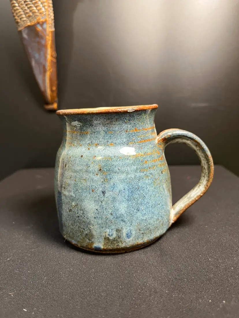 Pottery Drip Glaze, Nicely Textured, Coffee Mug-Ivories, Tans, Browns & Blues. Lot 20