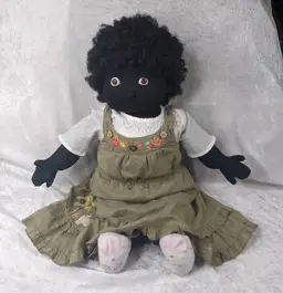 Primitive Doll Bridie Virgin Islands Black Ethnic Folk Art handmade OOAK Signed 1988 22IN Life Like Hair Glass Eyes St Thomas