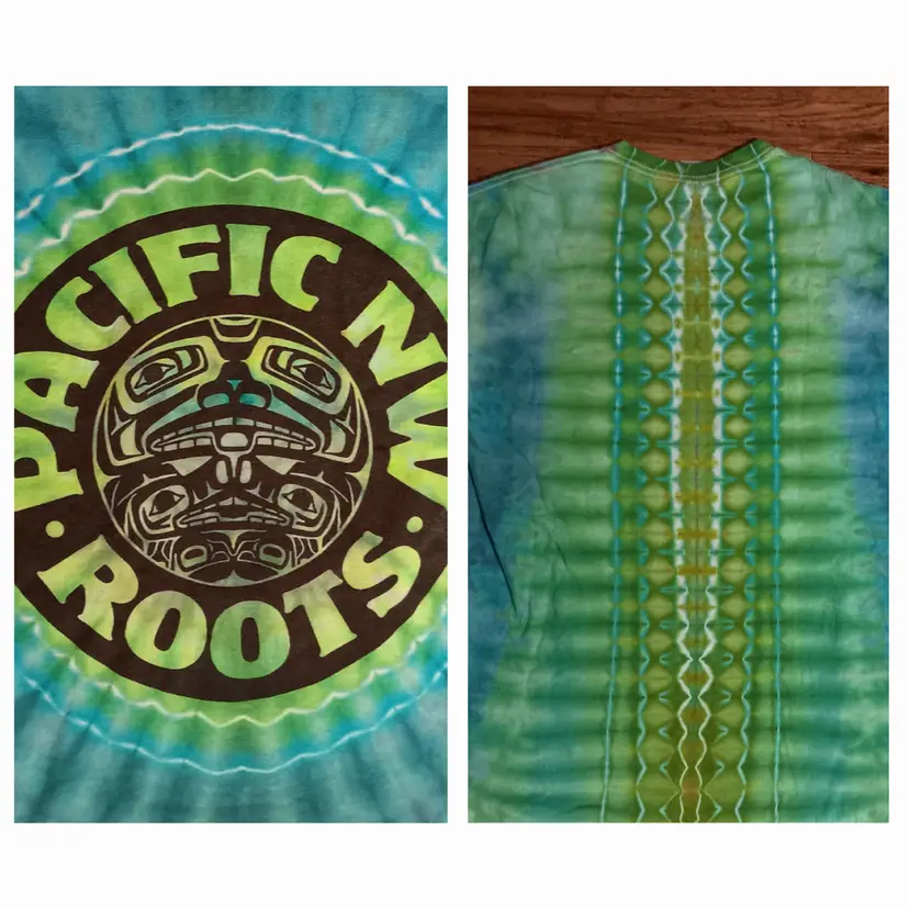 Pacific NW Roots Seattle Seahawks color tie dye t-shirt Native American totem