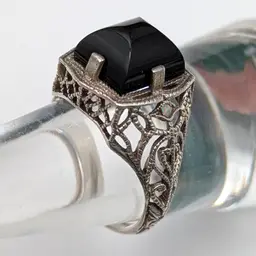 Art Deco Onyx & Opal Sterling Ring