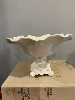 Iridescent Mother of Pearl Ceramic Ruffled Pedestal Compote Bowl