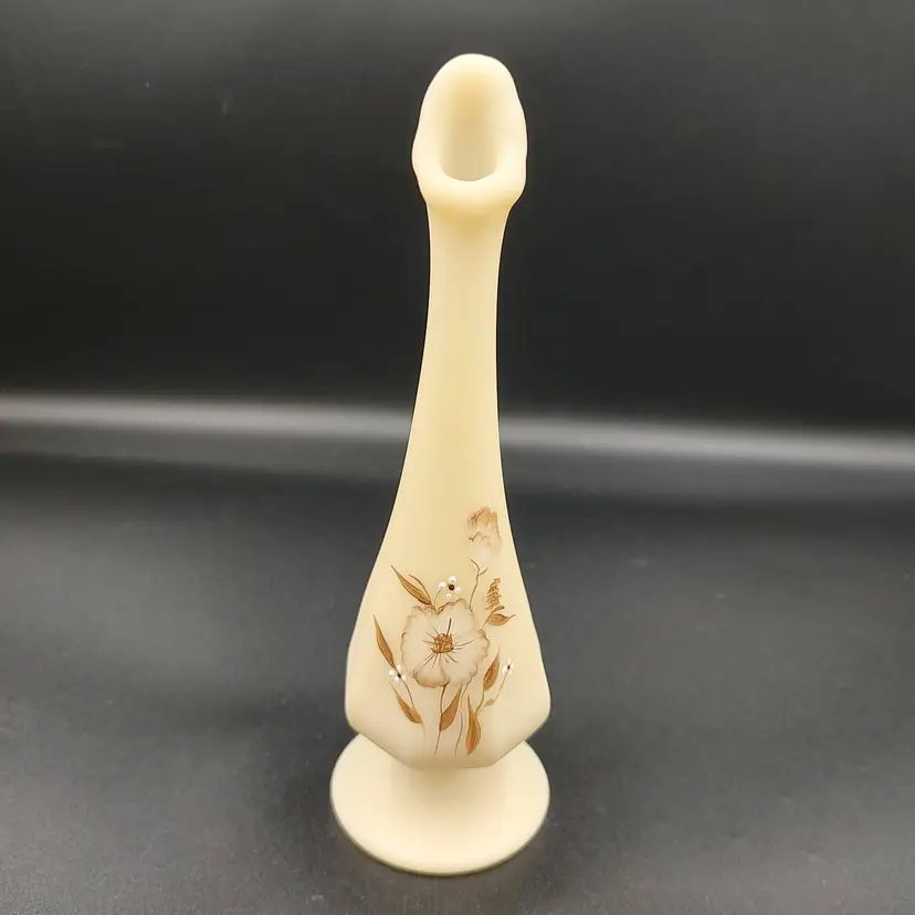 Vtg Fenton Hand Painted Wildflowers On Cameo Bud Vase