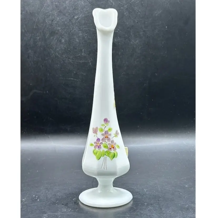 Fenton Art Glass Hand Painted Floral Vase Signed By B Nash
