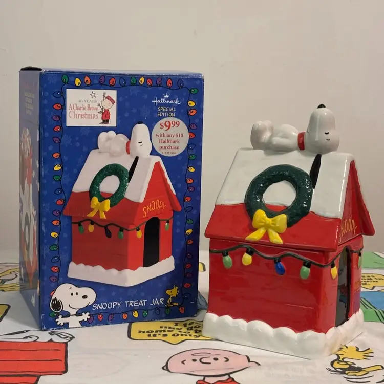 Snoopy on Christmas Doghouse Cookie Jar