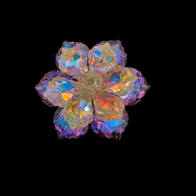 Vintage Crystal & Purple Flower Brooch