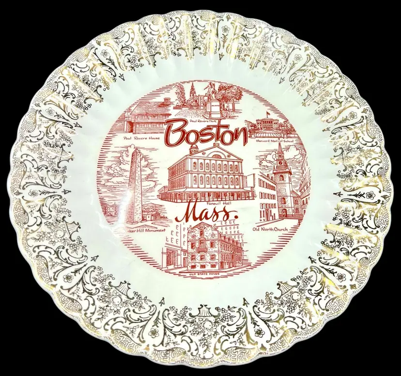 Vintage Boston Massachusetts Souvenir Plate Monuments Paul Revere Bunker Hill