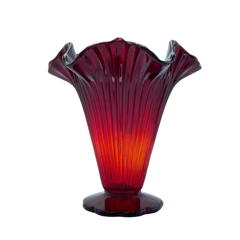 Fenton Ruby Red Amberina Sheffield Flared Glass Vase Glows Vintage
