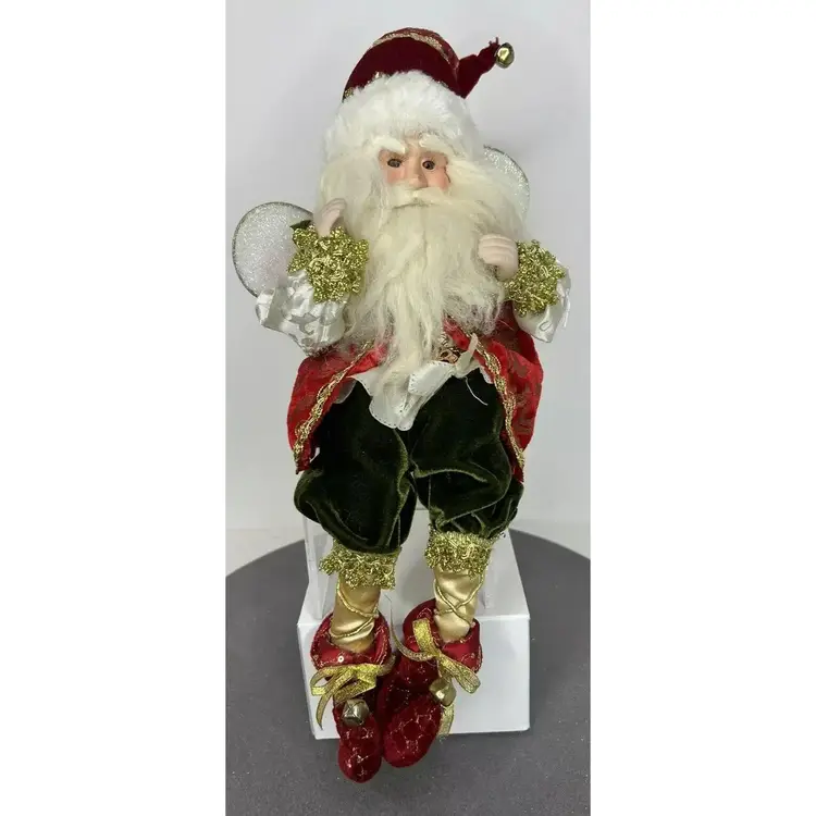 Santa Fairy Elf Shelf Sitter Embellished w/Bells 22” Christmas Decor Whimsical
