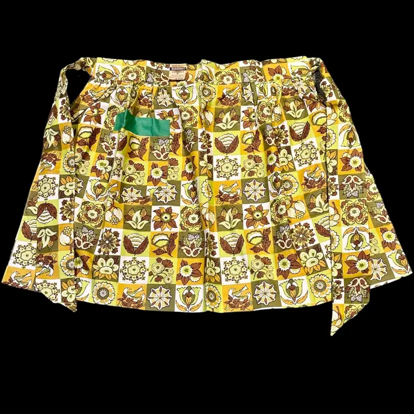 NWT Vintage Earth Tone Green & Brown Half Apron Patch Pocket Retro