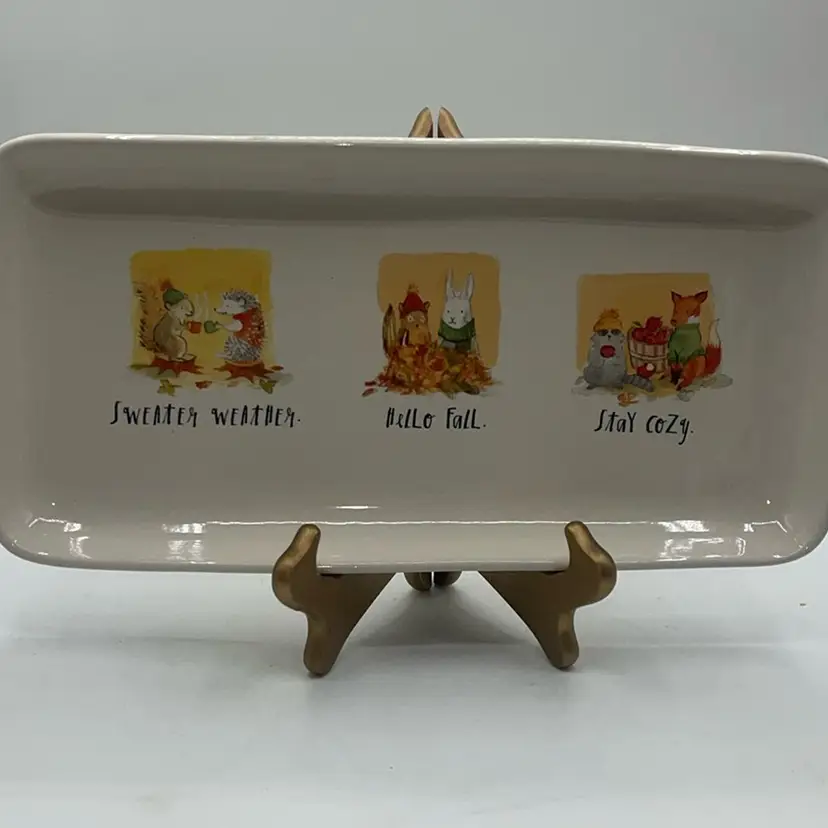 Rae Dunn Sweater Weather Hello Fall Stay Cozy Tray Platter 14.25”