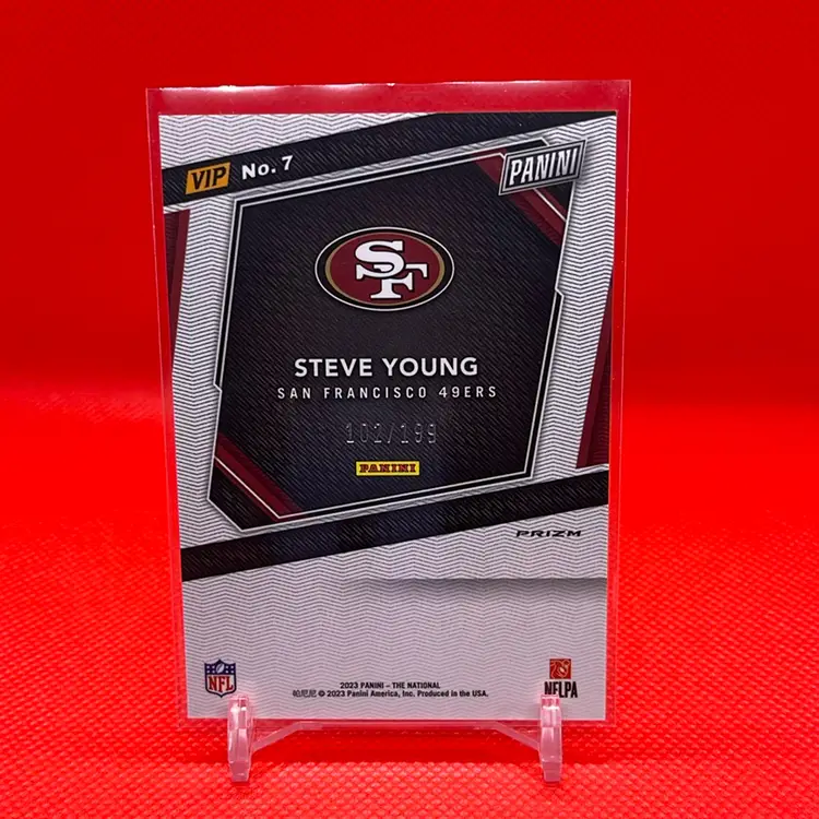 2023 Panini National Steve Young #7 VIP Gold Pack Red Sparkle 102/199