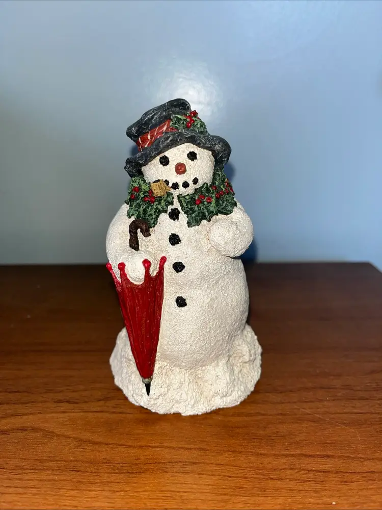 Vintage June McKenna Flat Back Snowman Christmas Figurine 1994 "Snow Showers"