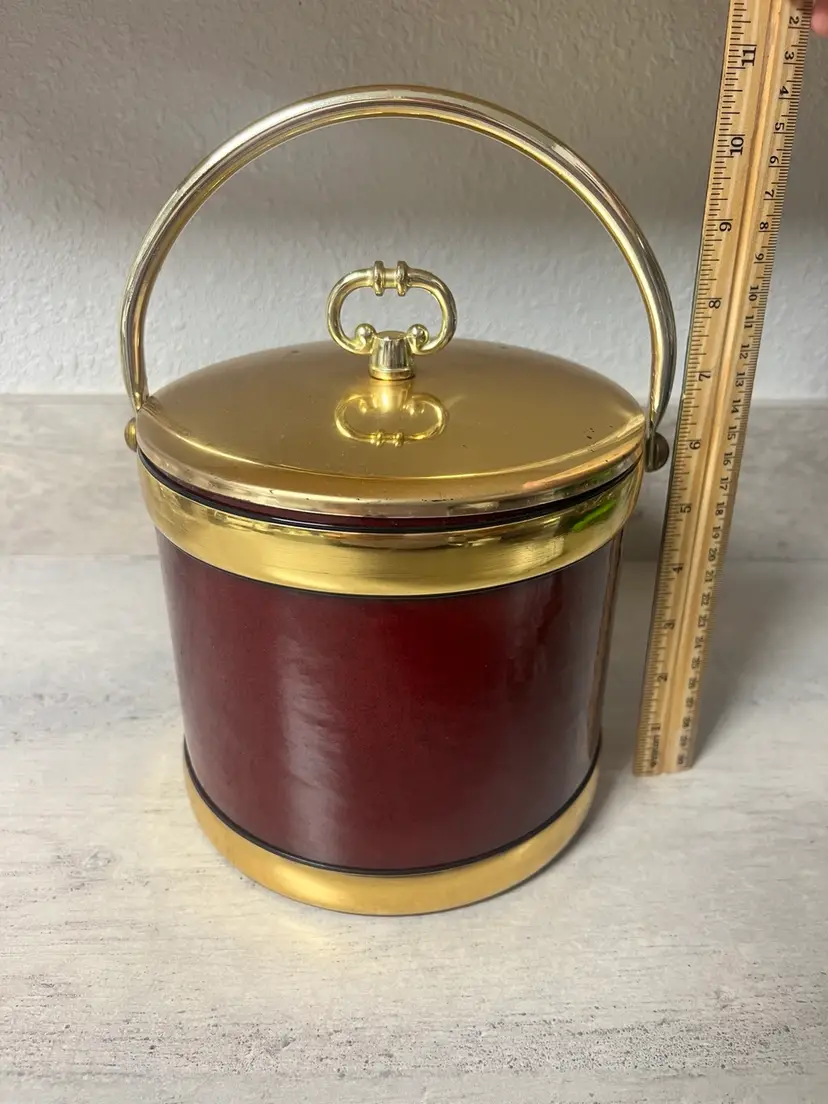 Kraftware MCM Burgundy Red & Gold Ice Bucket