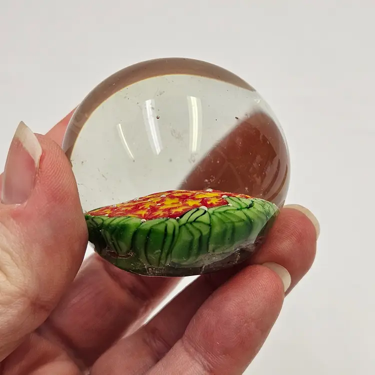 Miniature Red & Yellow Star Flower Glass Paperweight