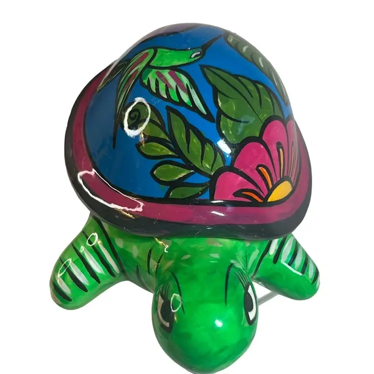 #2 Mexican Folk Art Painted Ceramic Turtle Trinket Box