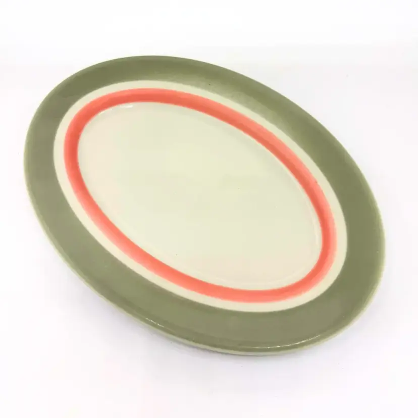 Vintage Shenango Oval Serving Platter Gray Pink RimRol Restaurant Diner Dish MCM