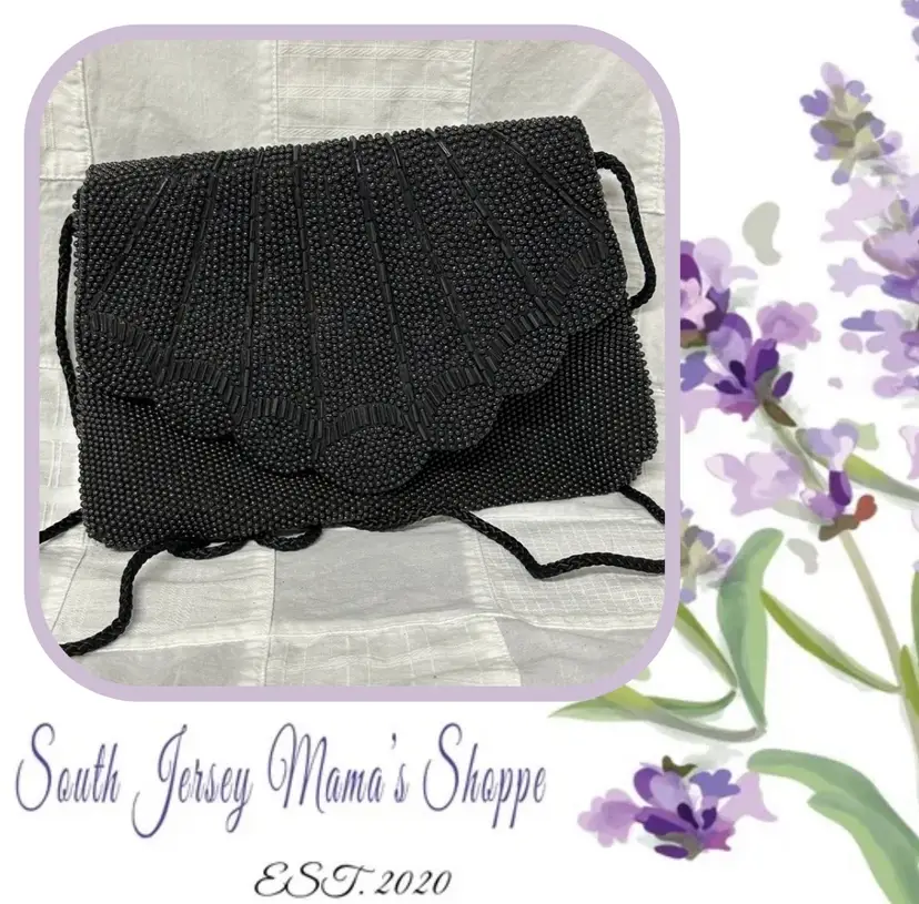 Vintage Double Sided Black Flapped Beaded Purse