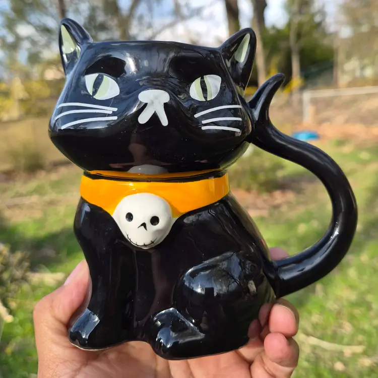 Halloween Black Cat Mug Curly Tail Handle