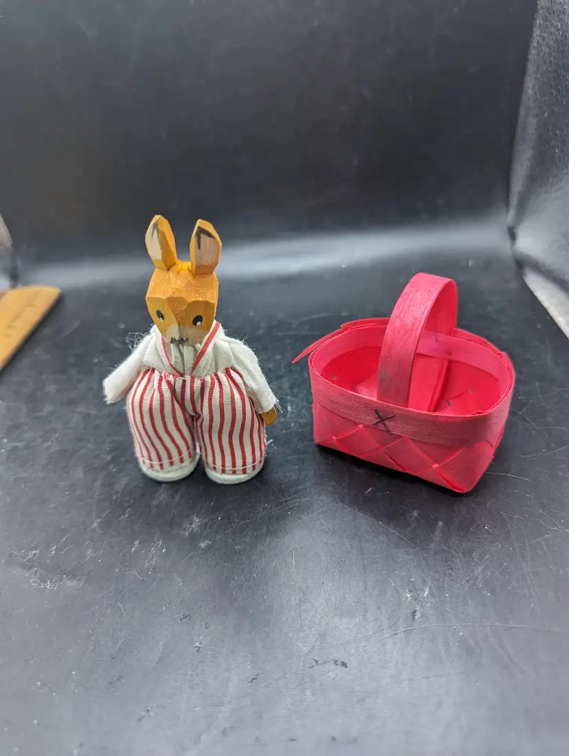 Vintage Hand-carved Wooden Bunny Figurine by German Designer Lotte Sievers Hahn. These figurines are known for their craftsmanship