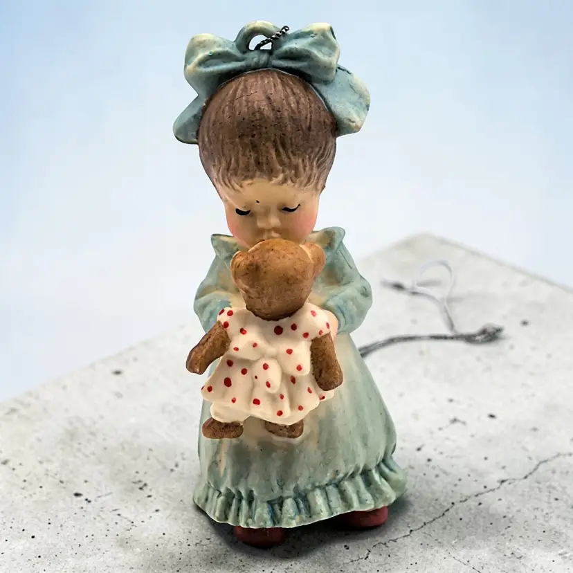 Vtg Toriart by Anri Sarah Kay Wake-up Kiss Girl w/Teddy Bear Ornament Italy Box