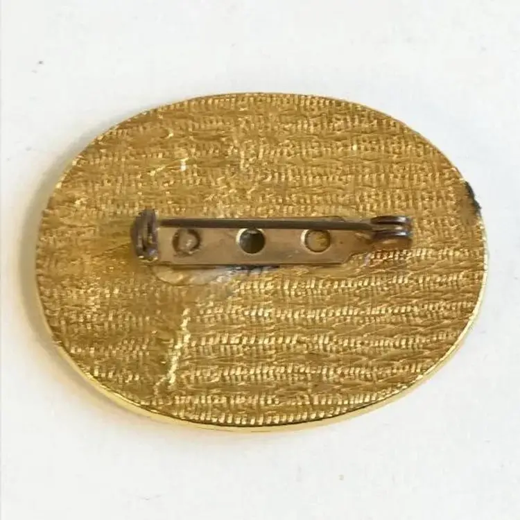 Vintage Egyptian Revival Hieroglyphs Ox Figural Carved Oval Yellow Brooch Pi