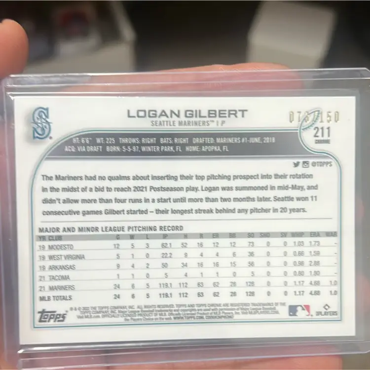 Logan Gilbert 2022 Topps Chrome Blue Refractor /150 Seattle Mariners 