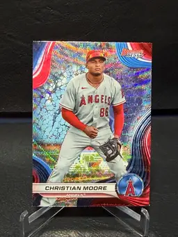 Christian Moore 2024 Bowman's Best Prospect Blue Wave Refractor + Bonus Los Angeles Angels