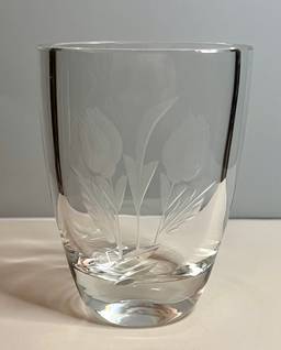 Etched Heavy Floral Clear Glass Vintage Vase 4 1/2”