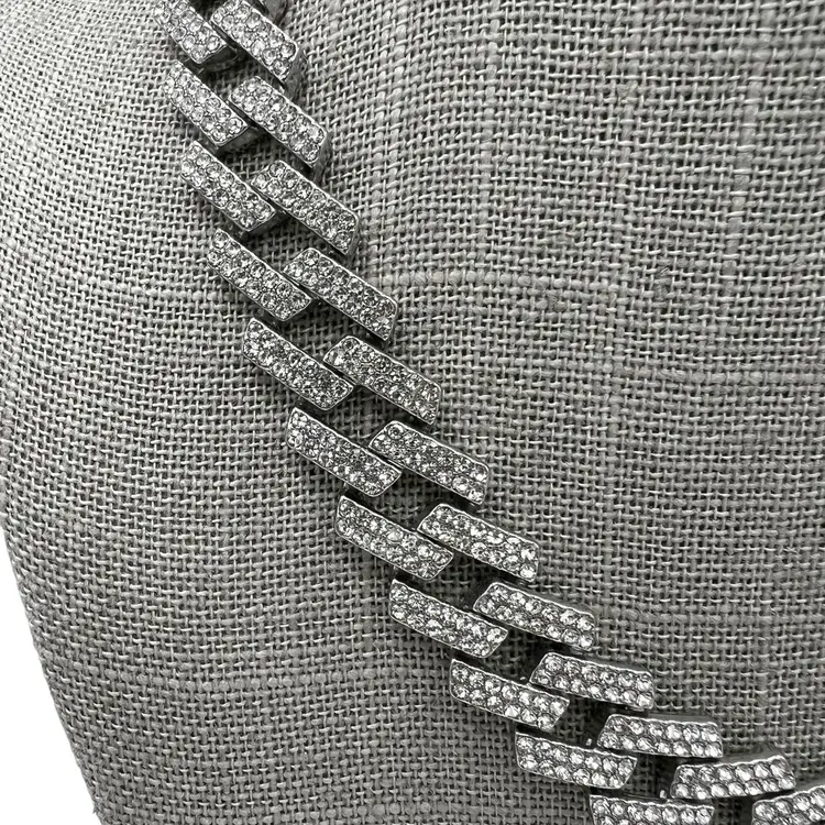 Adornia Silver Tone Edgy Crystal Chunky Cuban Chain Necklace